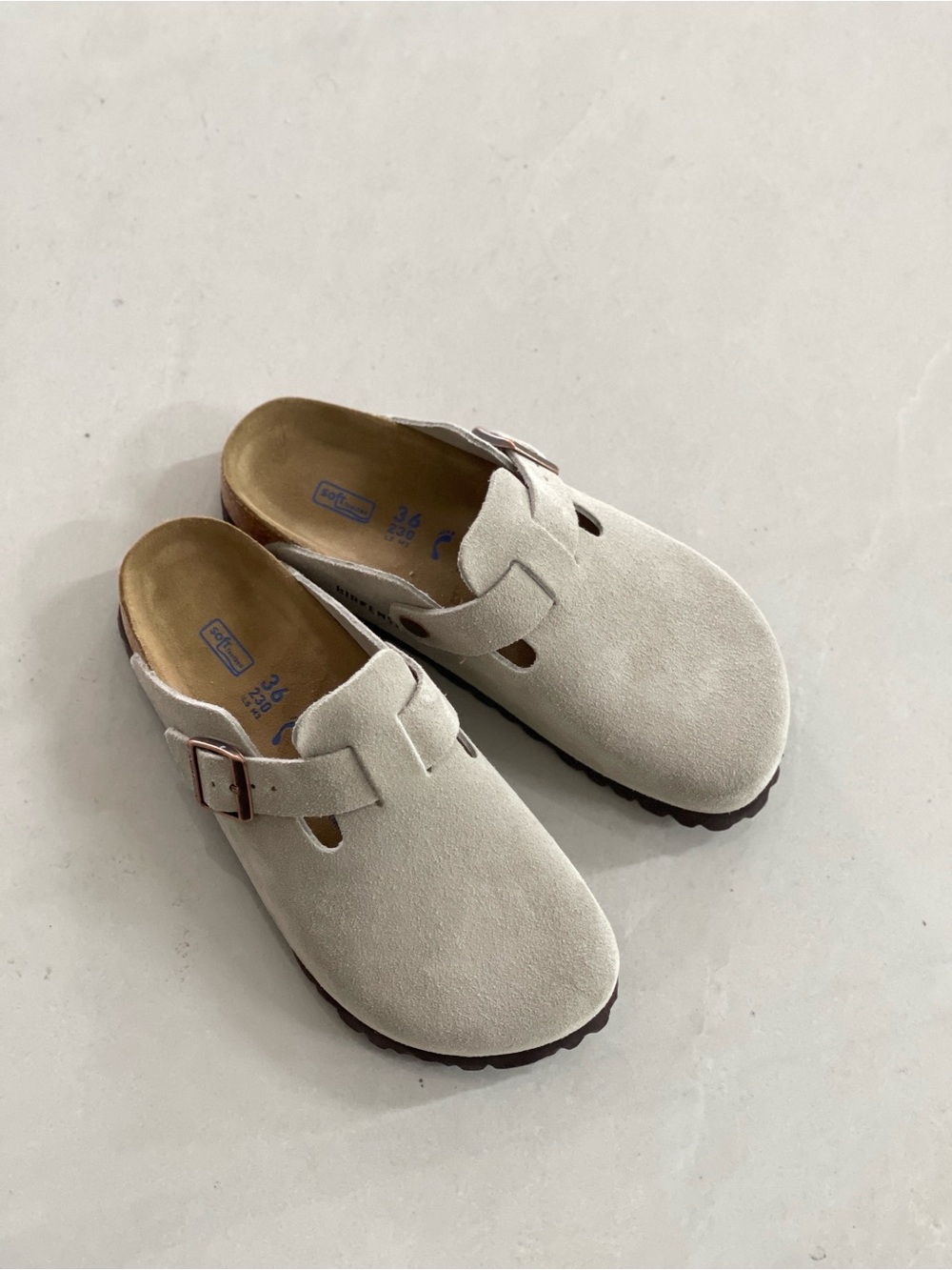Birkenstock Boston Taupe Suede Slip‑On Clogs
